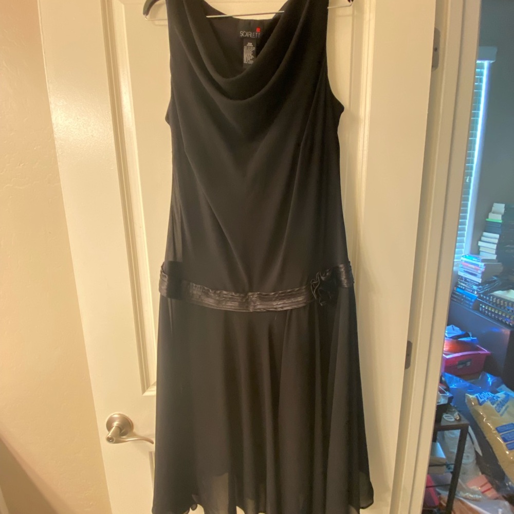 Scarlett Black Midi Dress with Satin Accents